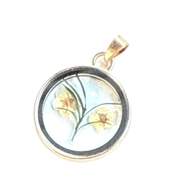 Pressed Flower Glass Pendant Round Botanical Necklace Vintage Style Jewelry - Picture 11 of 14